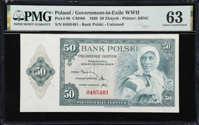 POLAND. Bank Polski. 50 Zlotych, 20.8.1939. P-88. CM#88. PMG Choice Uncirculated...