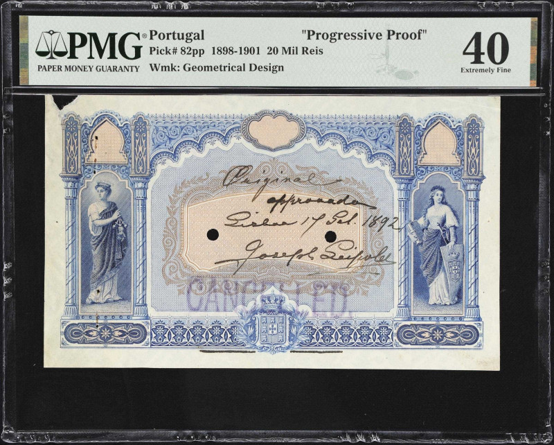 PORTUGAL. Banco de Portugal. 20 Mil Reis, 1892. P-82pp. Progressive Proof. PMG E...