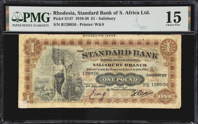 RHODESIA. Standard Bank of South Africa Limited. 1 Pound, 1.7.1919. P-S147. PMG ...