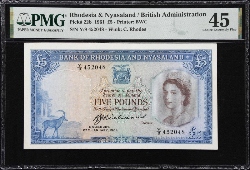 RHODESIA & NYASALAND. Bank of Rhodesia and Nyasaland. 5 Pounds, 27.1.1961. P-22b...