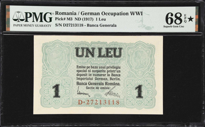 ROMANIA. Banca Generala Romana. 1 Leu, ND (1917). P-M3. German Occupation WWI. P...