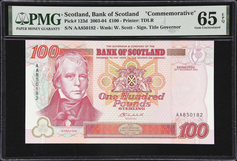 SCOTLAND. Bank of Scotland. 100 Pounds, 26.11.2003. P-123d. Commemorative. PMG G...