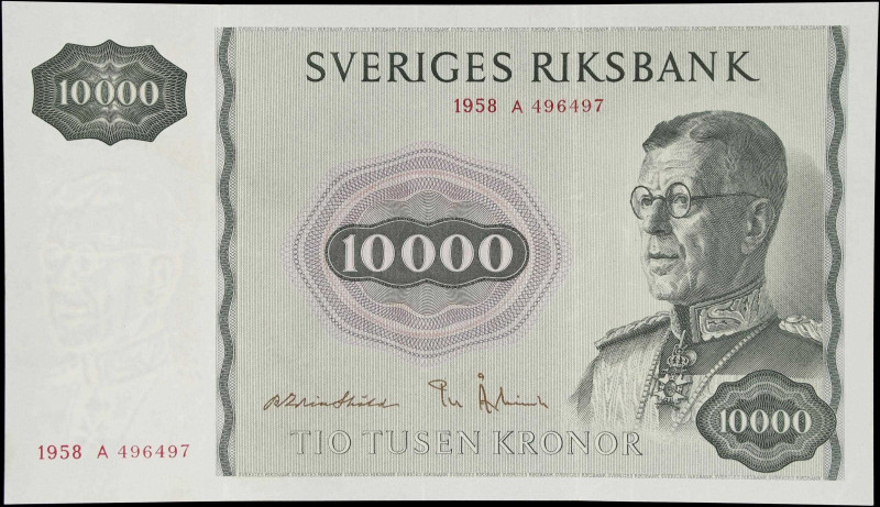 SWEDEN. Sveriges Riksbank. 10,000 Kronor, 1958. P-49. Extremely Fine.
Scarce hi...