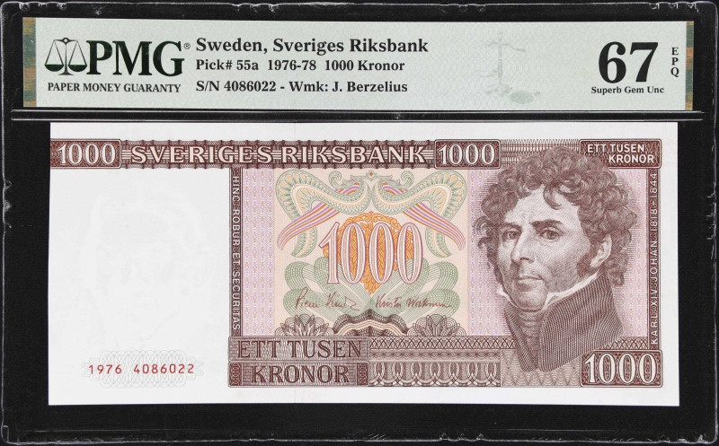 SWEDEN. Sveriges Riksbank. 1000 Kronor, 1976. P-55a. PMG Superb Gem Uncirculated...