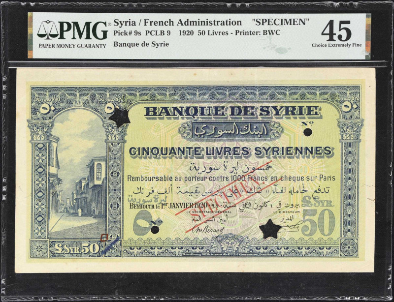 SYRIA. Banque de Syrie. 50 Livres, 1.1.1920. P-9s. PCLB 9. Specimen. PMG Choice ...