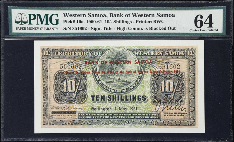 WESTERN SAMOA. Bank of Western Samoa. 10 Shillings, 1.5.1961. P-10a. PMG Choice ...