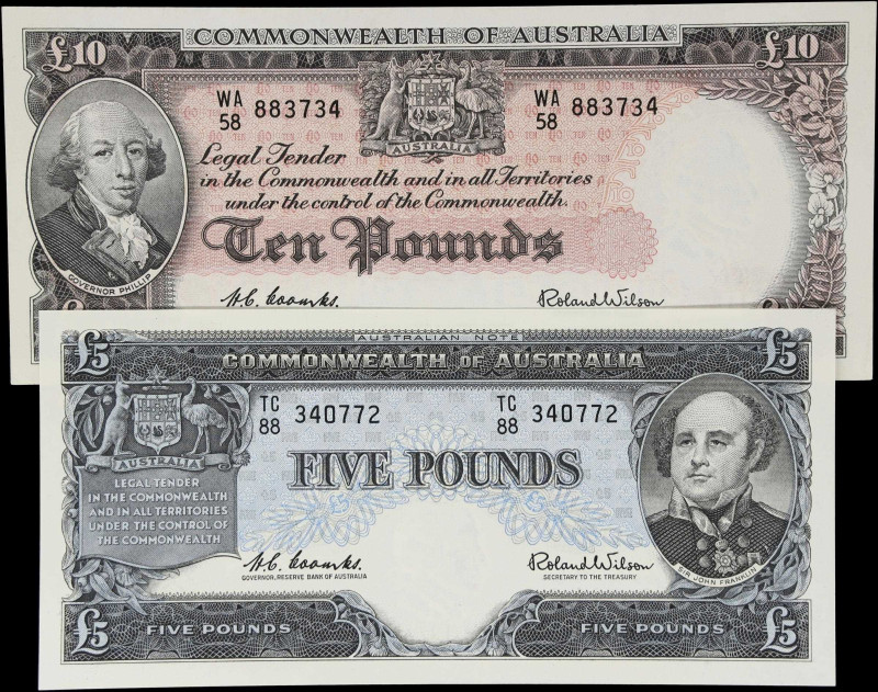 AUSTRALIA. Lot of (2). Reserve Bank of Australia. 5 & 10 Pounds, ND (1960-65). P...