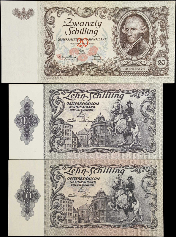 AUSTRIA. Lot of (3). Oesterreichische Nationalbank. 10 & 20 Schilling, 2.1.1950....