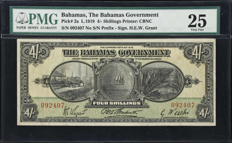 BAHAMAS. Bahamas Government. 4 Shillings, 1919. P-2a. PMG Very Fine 25.
One of ...