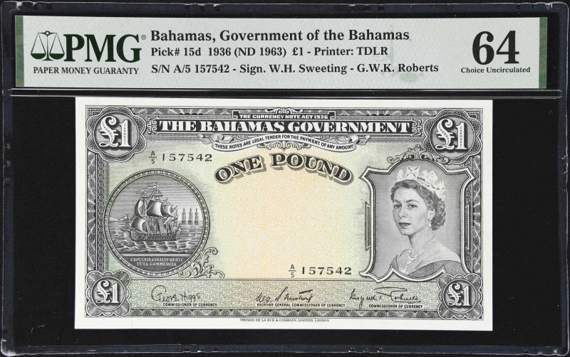 BAHAMAS. Bahamas Government. 1 Pound, 1936 (ND 1963). P-15d. PMG Choice Uncircul...