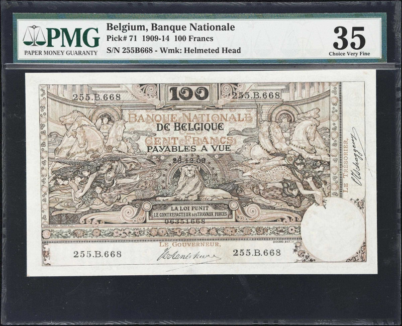 BELGIUM. Banque Nationale de Belgique. 100 Francs, 26.12.1909. P-71. PMG Choice ...