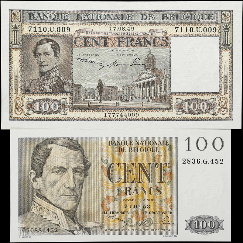 BELGIUM. Lot of (2). Banque Nationale de Belgique. 100 Francs, 1949-53. P-126 & ...