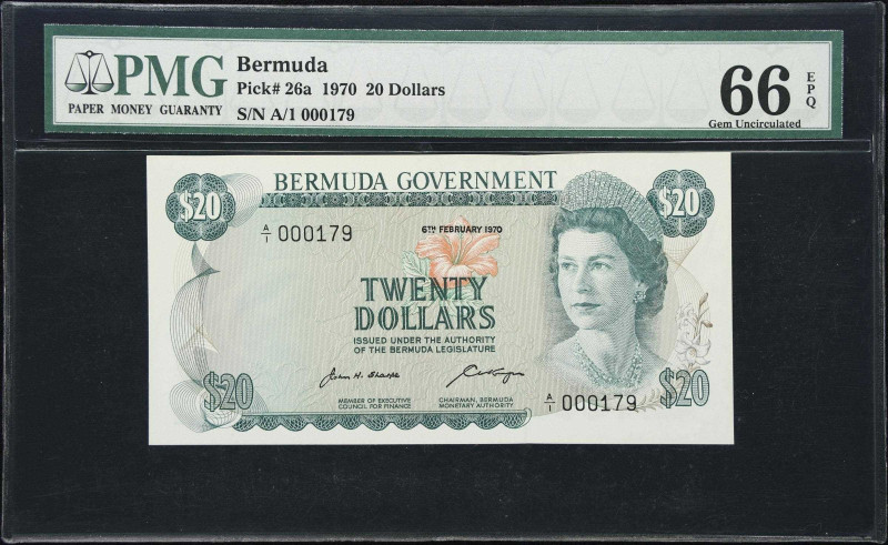 BERMUDA. Bermuda Government. 20 Dollars, 6.2.1970. P-26a. Low Serial Number. PMG...