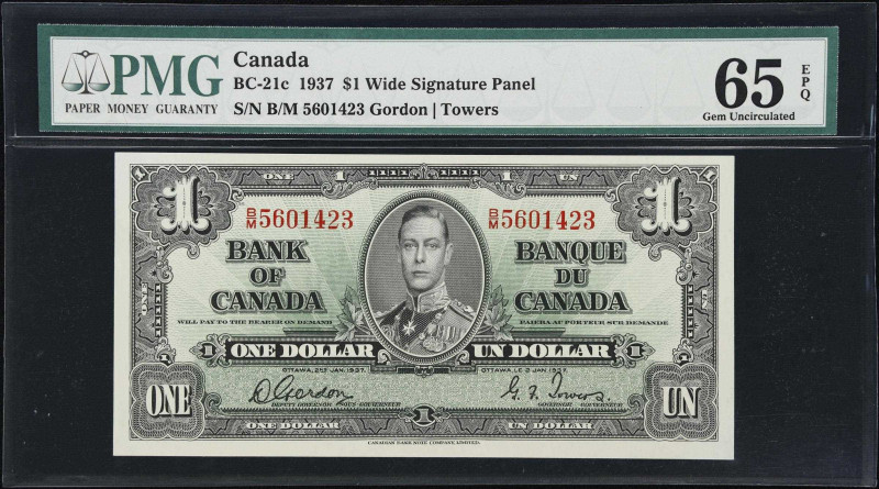 CANADA. Bank of Canada. 1 Dollar, 1937. BC-21c. PMG Gem Uncirculated 65 EPQ.
Fr...