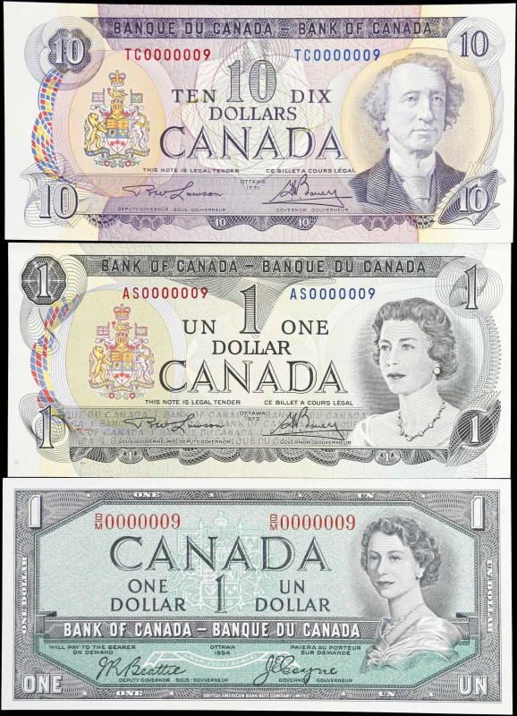 CANADA. Bank of Canada. 1 & 10 Dollars, 1954-73. P-BC-37ai, BC-46a & BC-49c. Low...