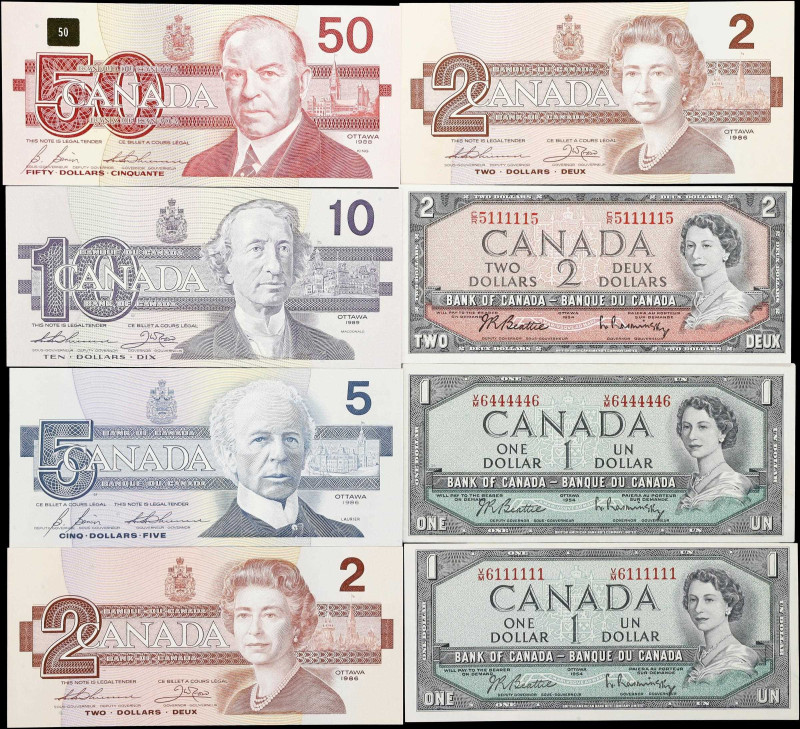 CANADA. Lot of (8). Bank of Canada. 1, 2, 5, 10 & 50 Dollars, 1954-89. BC-37bi, ...