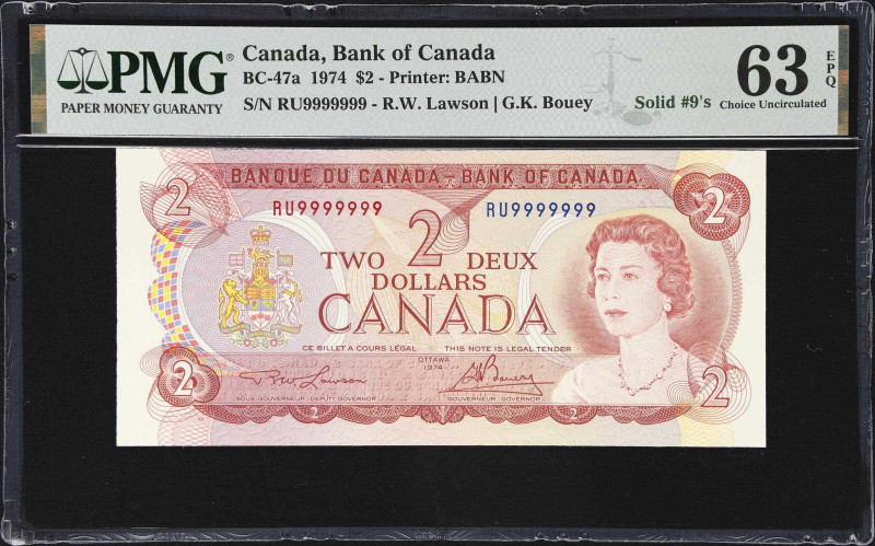 CANADA. Bank of Canada. 2 Dollars, 1974. BC-47a. Solid #9's. PMG Choice Uncircul...