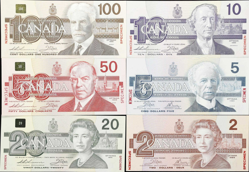 CANADA. Bank of Canada. 2, 5, 10, 20, 50 & 100 Dollars, 1986-91. BC-55aS to BC-6...