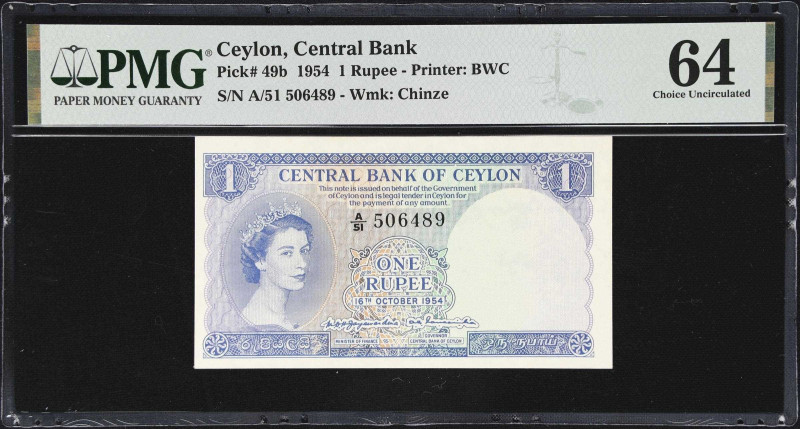 CEYLON. Central Bank of Ceylon. 1 & 2 Rupees, 16.10.1954. P-49b & 50. PMG Choice...