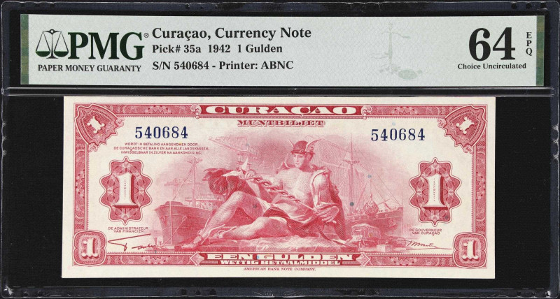 CURACAO. Muntbiljet. 1 Gulden, 1942. P-35a. PMG Choice Uncirculated 64 EPQ.
Fro...