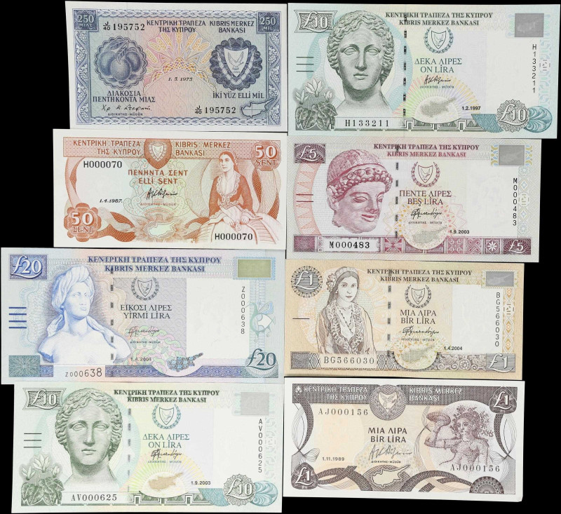 CYPRUS. Lot of (8). Central Bank of Cyprus. Mixed Denominations, 1973-2004. P-41...