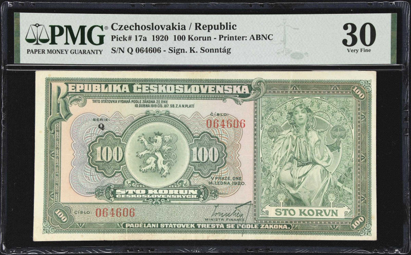 CZECHOSLOVAKIA. Republika Ceskoslovenska. 100 Korun, 14.1.1920. P-17a. PMG Very ...