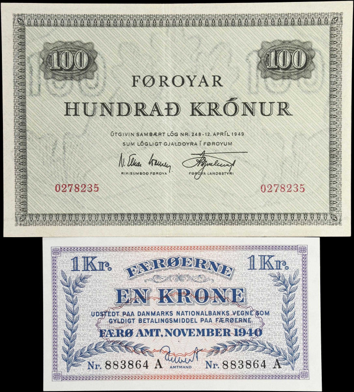 FAEROE ISLANDS. Lot of (2). Danmarks Nationalbank & Faeroe Islands Government. 1...