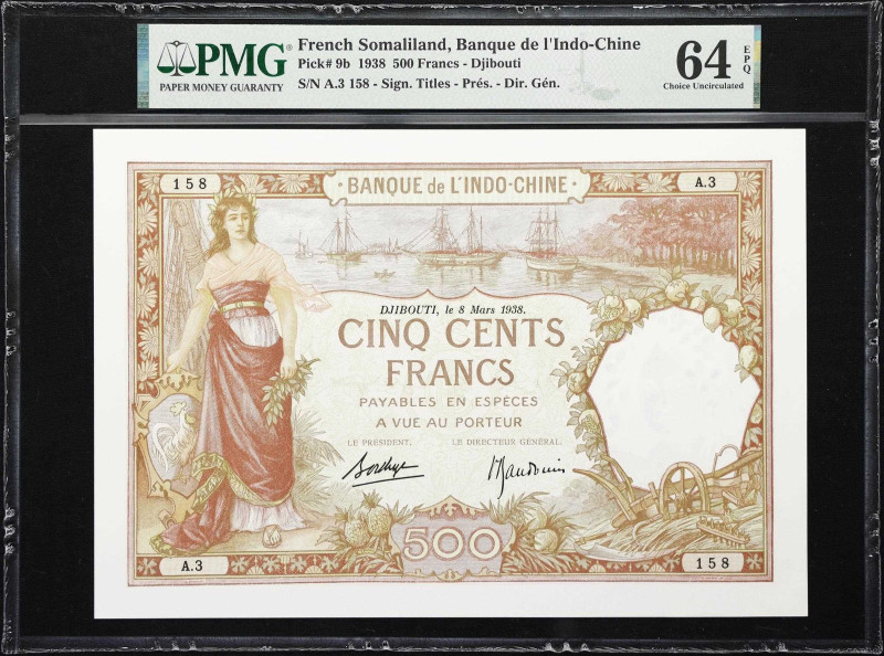 FRENCH SOMALILAND. Banque de l'Indochine. 500 Francs, 8.3.1938. P-9b. PMG Choice...