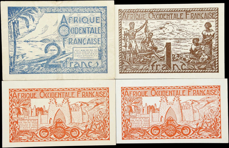 FRENCH WEST AFRICA. Lot of (4). Afrique Occidentale Francaise. 50 Centimes, 1 & ...