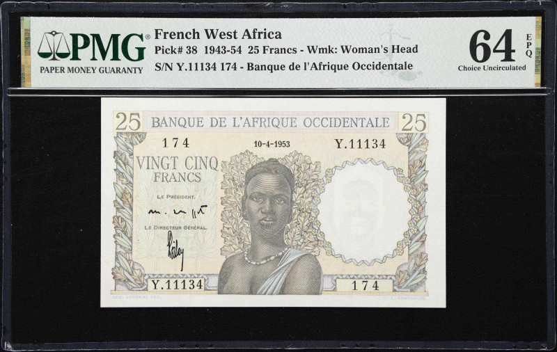 FRENCH WEST AFRICA. Banque de l'Afrique Occidentale. 25 Francs, 10.4.1953. P-38....