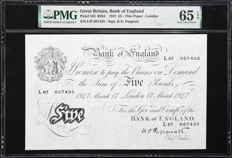 GREAT BRITAIN. Bank of England. 5 Pounds, 17.3.1947. P-343. B264. PMG Gem Uncirc...