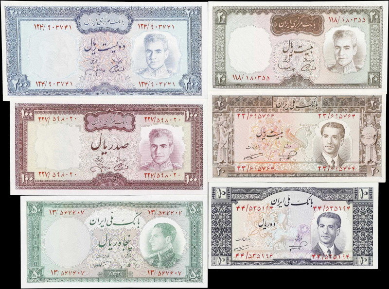 IRAN. Lot of (6). Bank Melli Iran & Bank Markazi Iran. 10, 20, 50, 100 & 200 Ria...