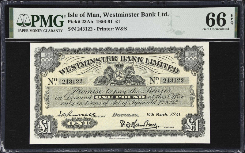 ISLE OF MAN. Westminster Bank Limited. 1 Pound, 10.3.1961. P-23Ab. PMG Gem Uncir...