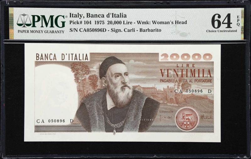 ITALY. Banca d'Italia. 20,000 Lire, 21.2.1975. P-104. PMG Choice Uncirculated 64...