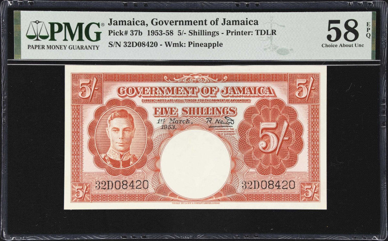 JAMAICA. Government of Jamaica. 5 Shillings, 1.3.1953. P-37b. PMG Choice About U...