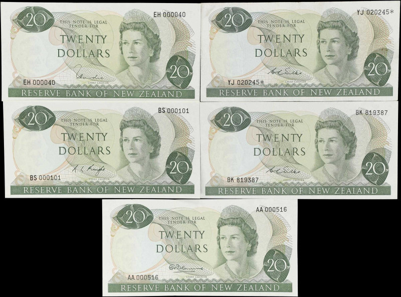 NEW ZEALAND. Lot of (5). Reserve Bank of New Zealand. 20 Dollars, ND (1967-81). ...