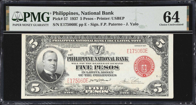 PHILIPPINES. Philippine National Bank. 5 Pesos, 1937. P-57. PMG Choice Uncircula...