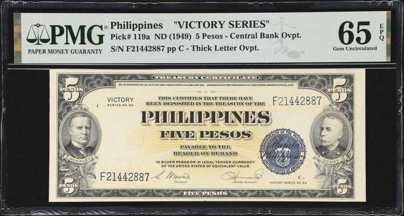 PHILIPPINES. Central Bank of the Philippines. 5 Pesos, ND (1949). P-119a. Victor...