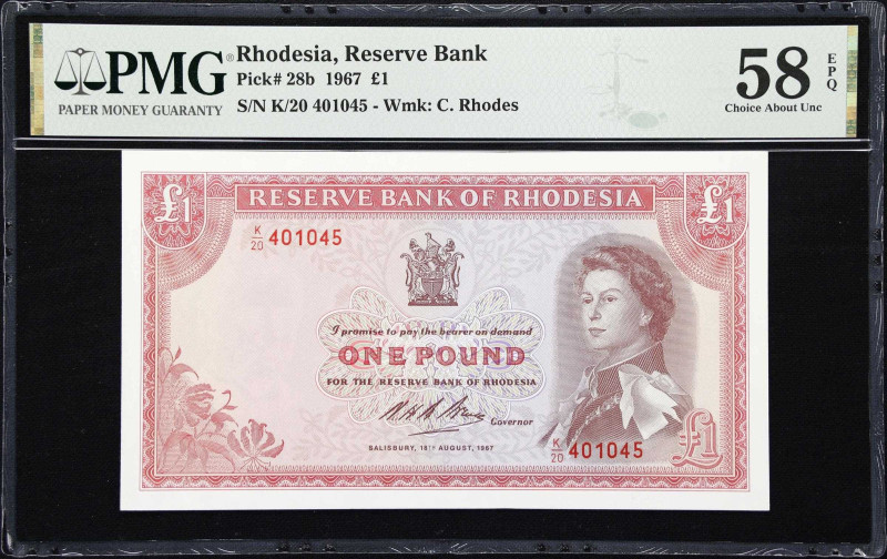 RHODESIA. Reserve Bank of Rhodesia. 1 Pound, 1967. P-28b. PMG Choice About Uncir...