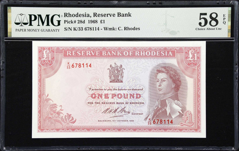 RHODESIA. Reserve Bank of Rhodesia. 1 Pound, 14.10.1968. P-28d. PMG Choice About...