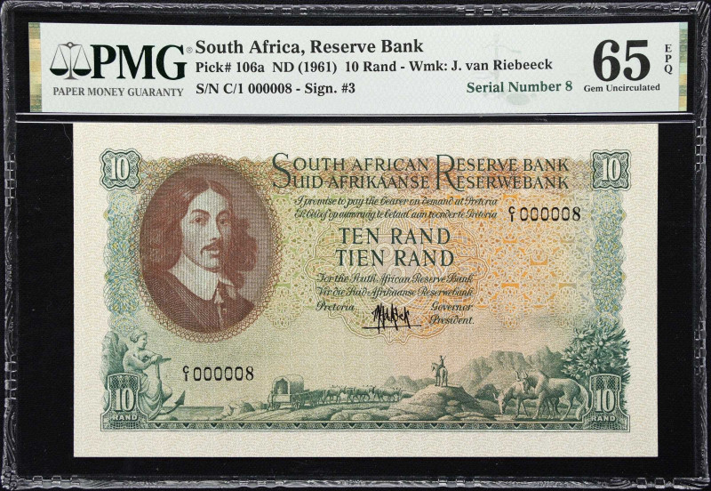 SOUTH AFRICA. South African Reserve Bank. 10 Rand, ND (1961). P-106a. Serial Num...