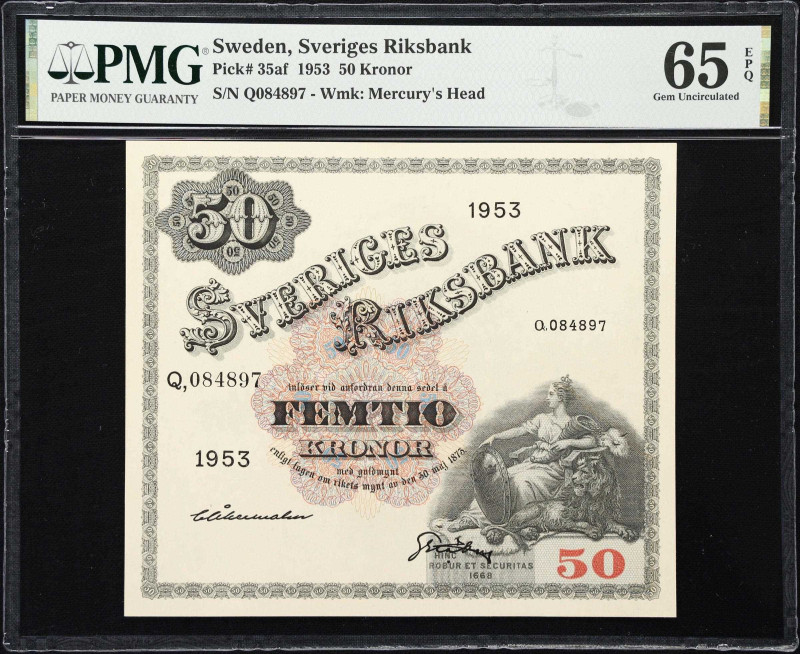 SWEDEN. Sveriges Riksbank. 50 Kronor, 1953. P-35af. PMG Gem Uncirculated 65 EPQ....