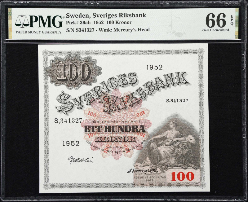 SWEDEN. Sveriges Riksbank. 100 Kronor, 1952. P-36ah. PMG Gem Uncirculated 66 EPQ...