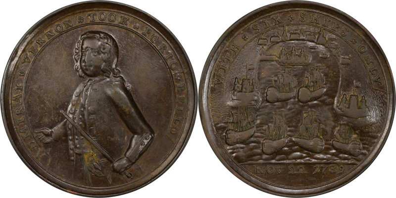 1739 Admiral Vernon Medal. Porto Bello with Vernon's Portrait Alone. Adams-Chao ...