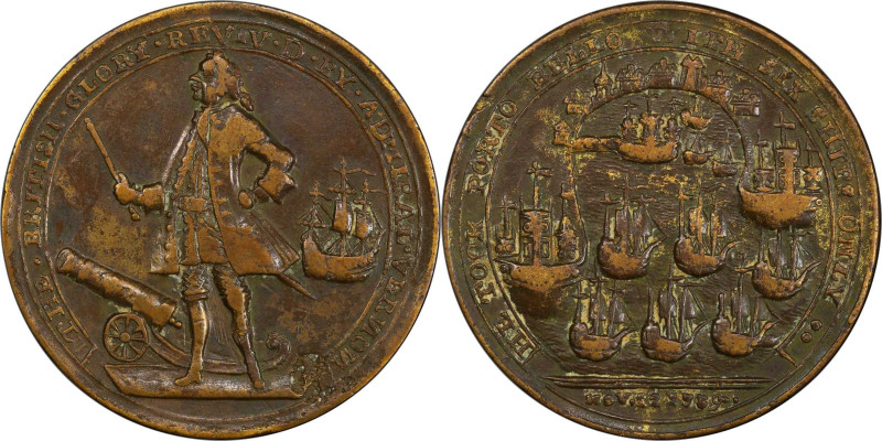 1739 Admiral Vernon Medal. Porto Bello with Vernon's Portrait and Icons. Adams-C...