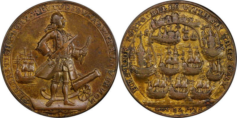 1739 Admiral Vernon Medal. Porto Bello with Vernon's Portrait and Icons. Adams-C...