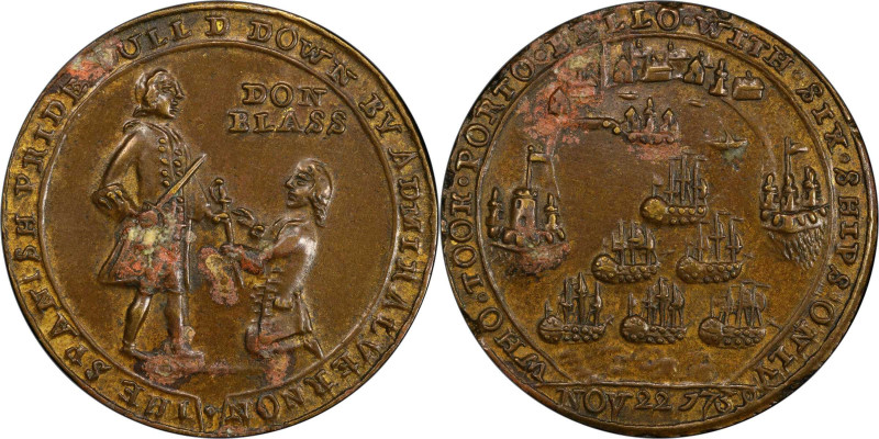 1739 Admiral Vernon Medal. Porto Bello with Multiple Portraits. Adams-Chao PBvl ...