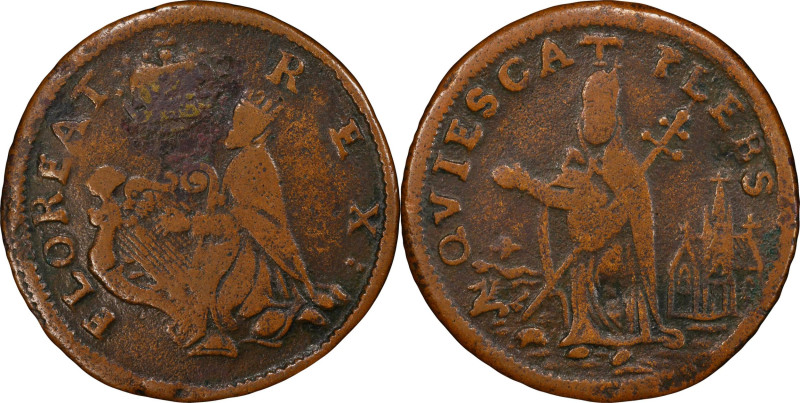 Undated (ca. 1652-1674) St. Patrick Farthing. Martin 1b.1-Ba.1, W-11500. Rarity-...