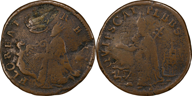 Undated (ca. 1652-1674) St. Patrick Farthing. Martin 1c.6-Ca.2, W-11500. Rarity-...