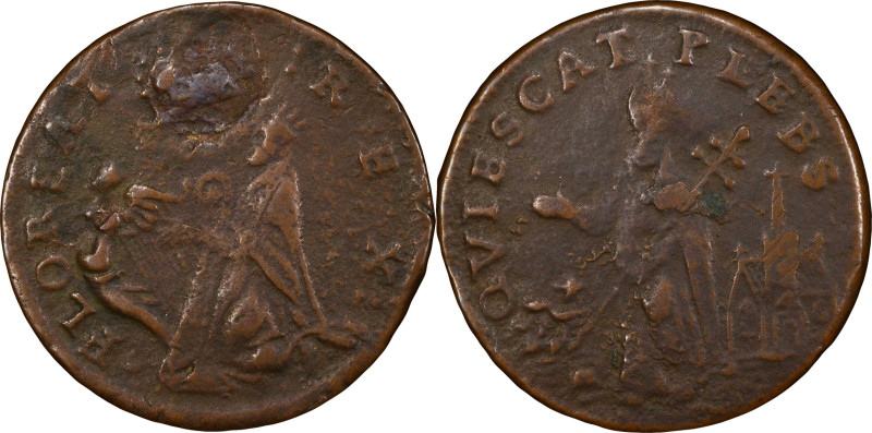 Undated (ca. 1652-1674) St. Patrick Farthing. Martin 1c.8-Ba.13, W-11500. Rarity...